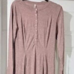 Long Sleeve Henley Maxi Dress, Mauve Heathered, Halara, Size Medium